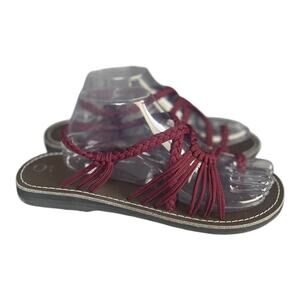 Plaka Women’s Palm Leaf Burgundy Boho Flat Strap Sandals Size-10